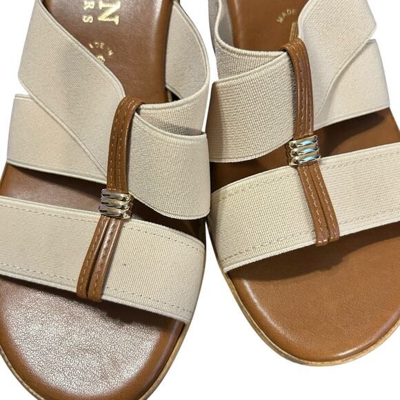 Italian Shoemaker Slip On Wedge Sandals SZ 7 Beige Flex Strap Open Toe - Picture 3 of 9